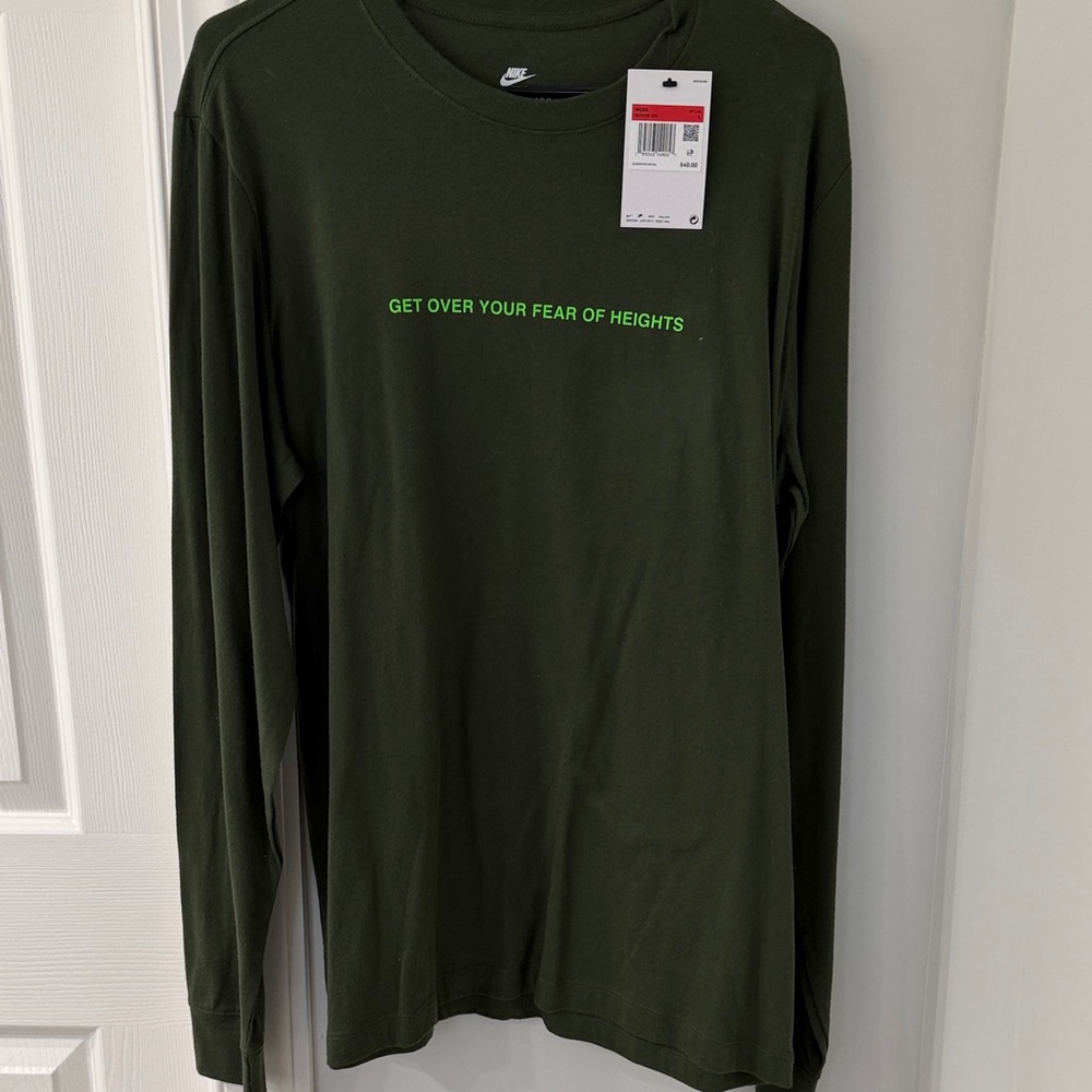 Nike Olive Long Sleeve Tee with Motivational Text